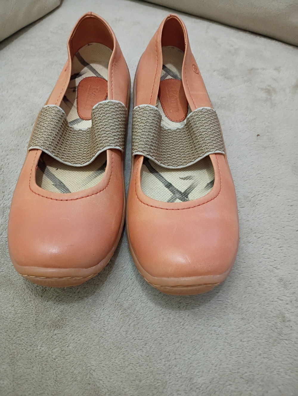 Peach Leather Mary Jane Flats with Elastic Strap - Picture 3 of 10